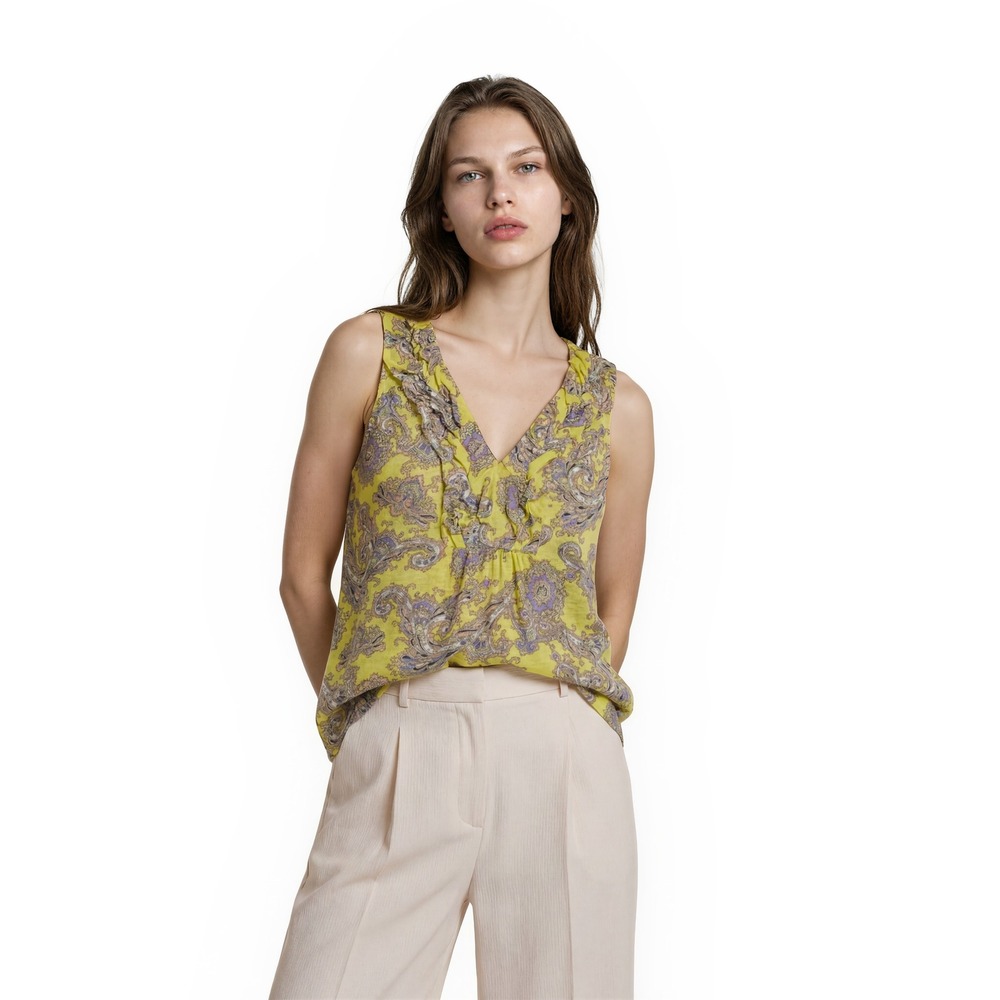 Akemi + Kin Anthropologie‎ Top Women's Size Small Yellow Paisley Crochet Blouse